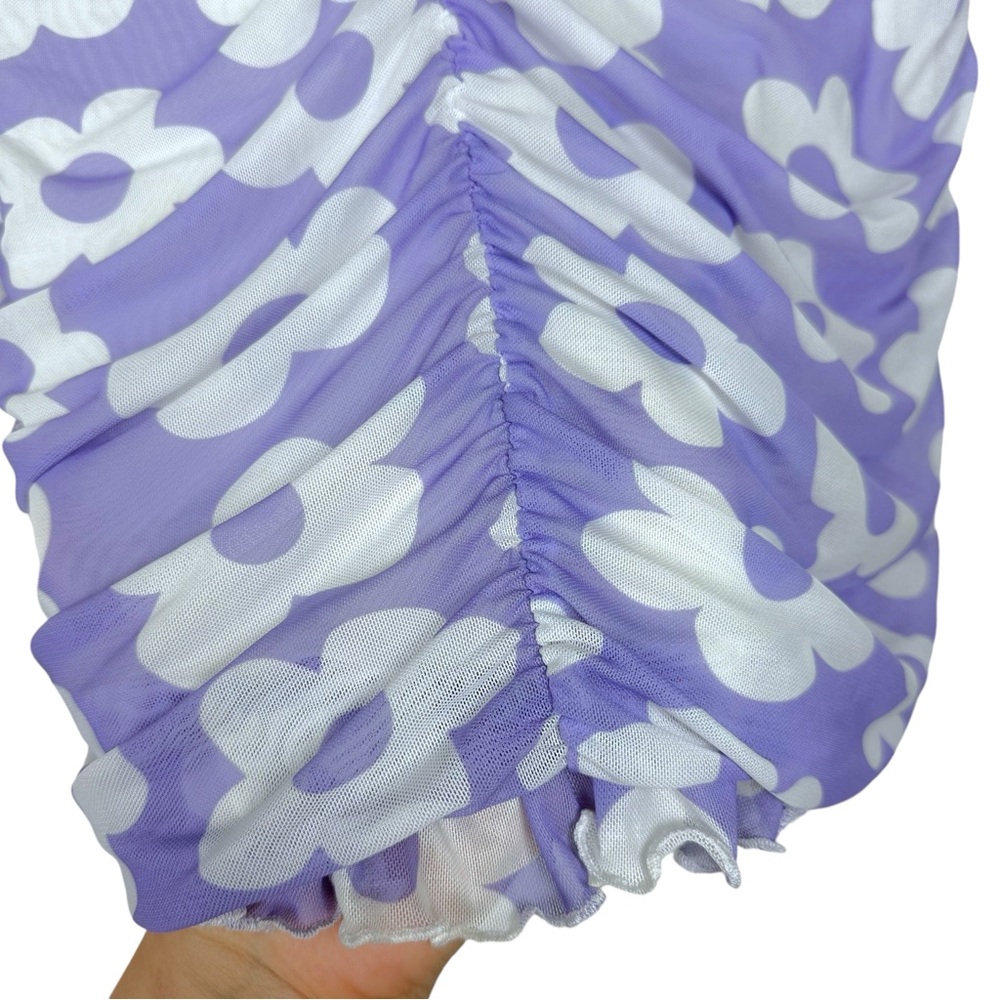 Sugar Thrillz Floral Pollen In Love Stretchy Sheer Mesh Ruched Mini Skirt Lilac - Picture 8 of 12